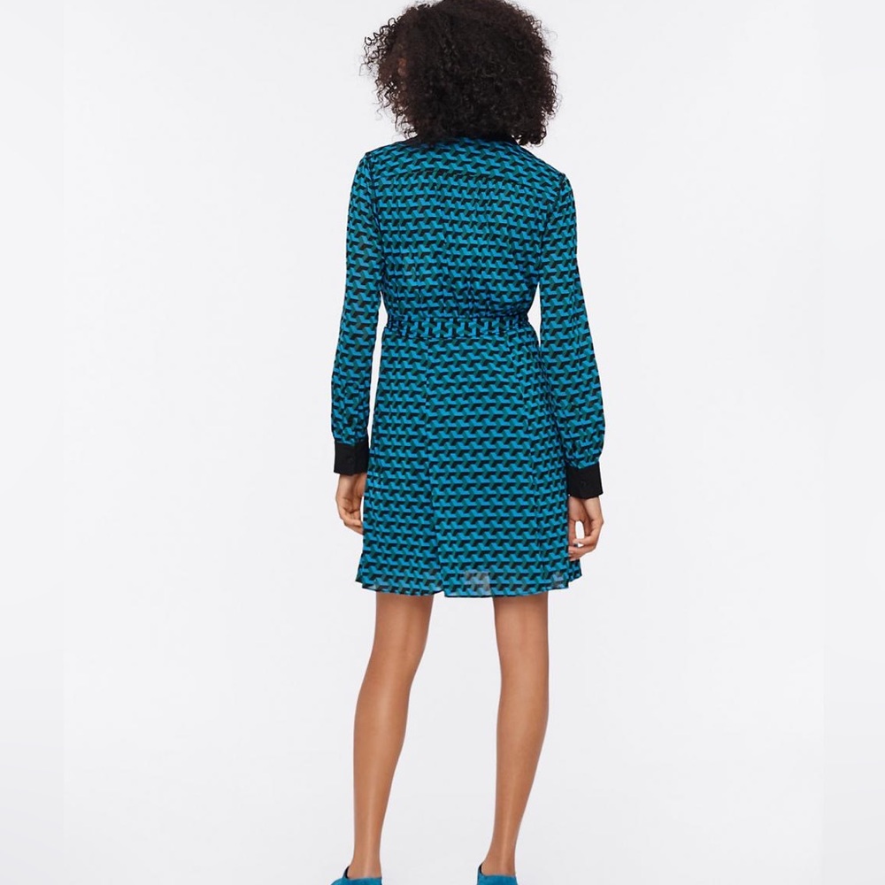 DVF Shirt Dresses | Andi Mesh Mini Shirt Dress L Geo Emerald/Black- size M - Picture 3 of 5